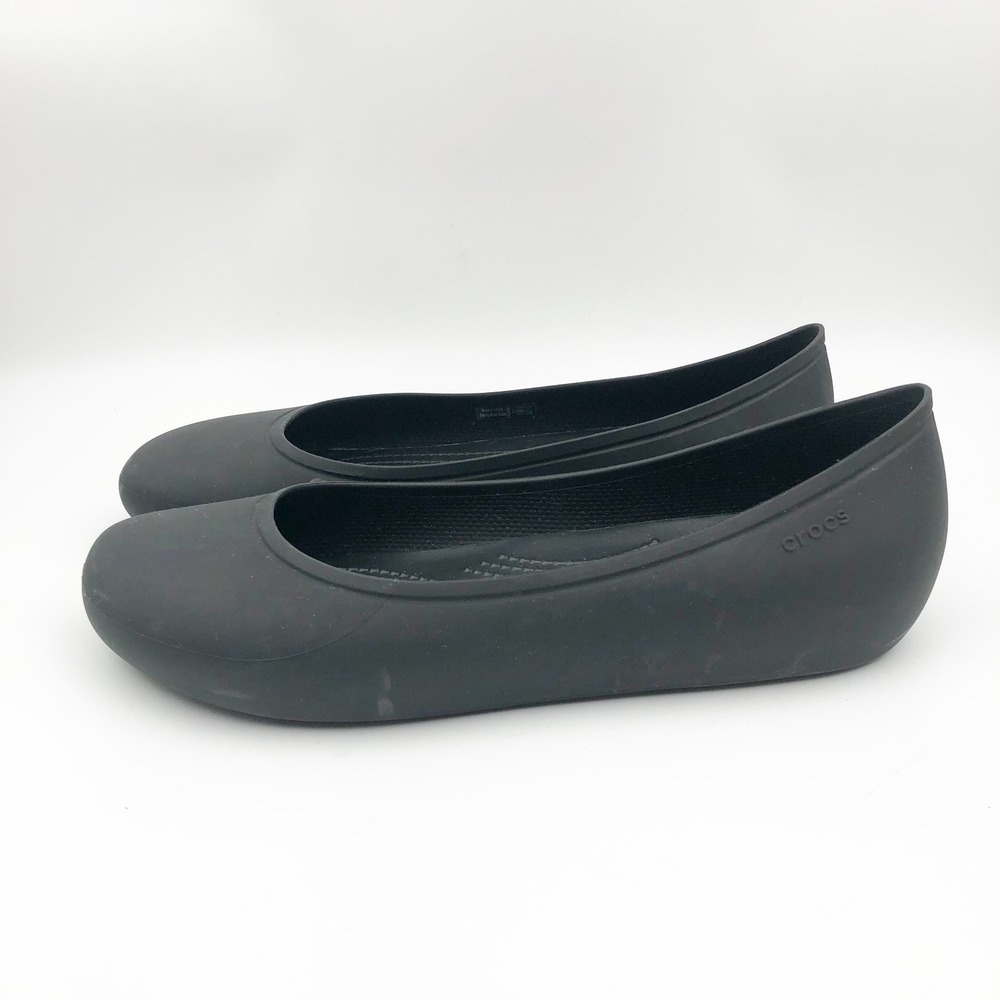 Crocs Shoes Womens 10 Brooklyn Ballet Flats Black Slip On Comfort Rubber - Picture 4 of 9